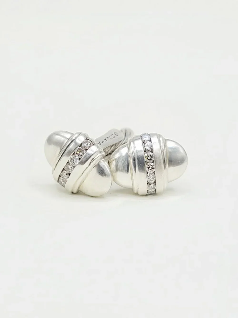 David Yurman Thoroughbred Cufflinks in Sterling Silver w/ White Diamonds - RARE